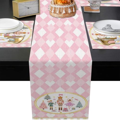 Emvency Christmas Pink Nutcracker Table Runner & Placemats Set of 6
