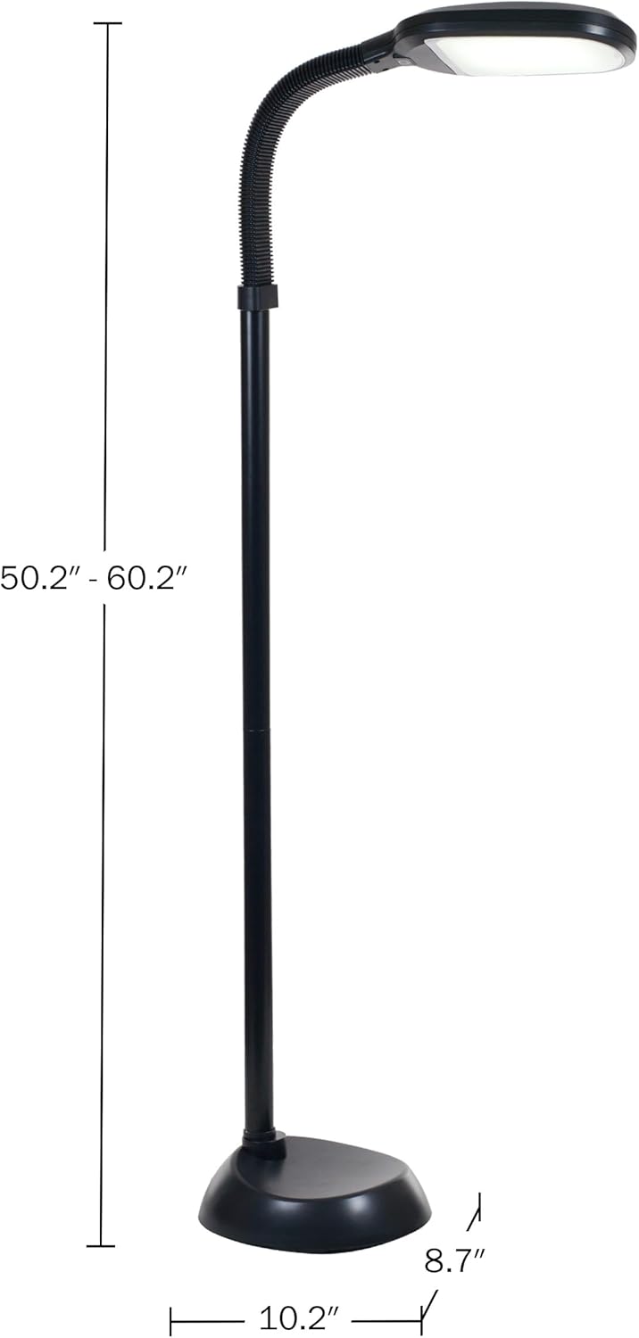 Lavish Home Adjustable LED Floor Lamp with Bendable Neck - Full Spectrum Natural Sunlight LED Lamp for Bedroom and Living Room - Reading, Craft, and Esthetician Light (Black)
