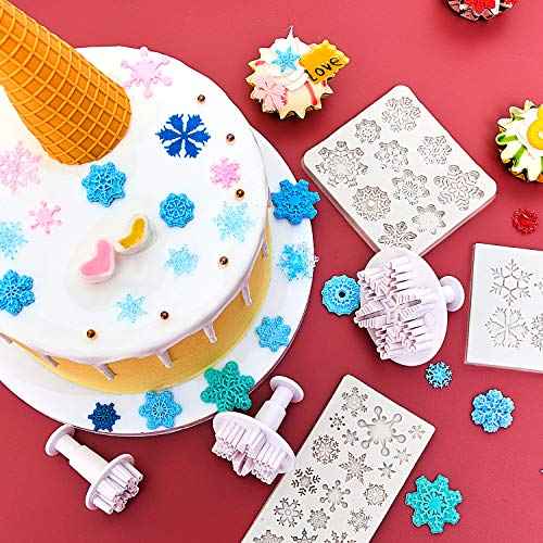 Patelai 6 Pcs 3D Snowflake Silicone Mold Christmas Winter Snowflake Silicone Fondant Mold for Cake Cupcake Chocolate Dessert Decoration Polymer Clay Crafting Projects