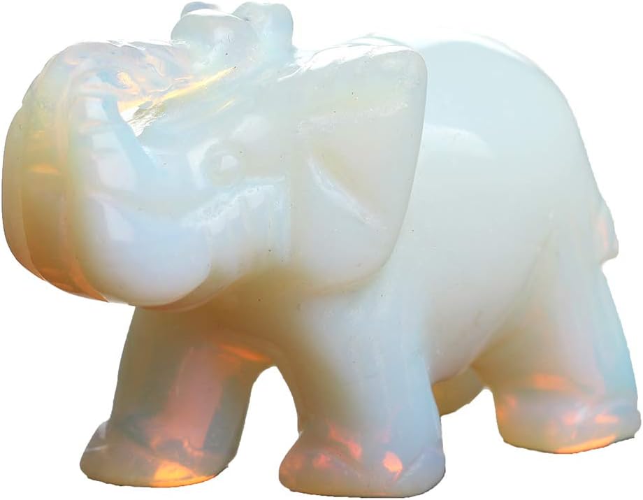 Opal Opalite Elephant Statue - 1.5" Natural Stone Carved Figurine for Chakra Healing