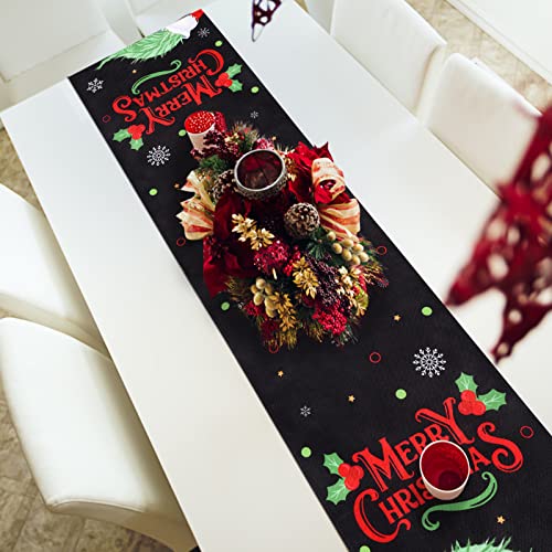 Black Christmas Table Runner, Winter Merry Christmas Table Runner for Christmas Party Holiday Kitchen Dining Table Decor, 14 x 72 Inch