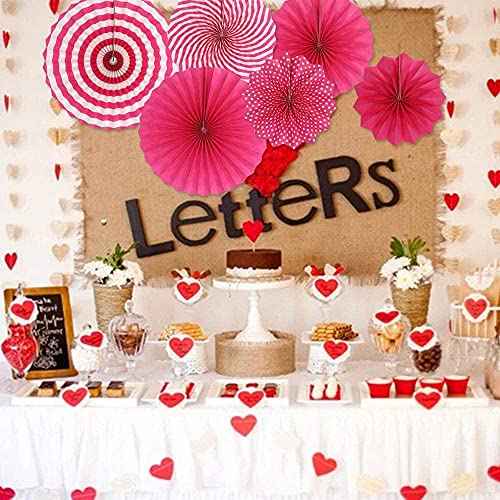 6 Pcs Decoration Hanging Party Hot Pink Paper Fans Set for Birthday Wedding Graduation Events Accessories