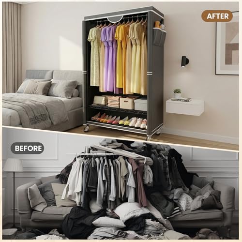 Heavy Duty Clothes Rack with Cover - 35.4 x 17.1 x 71.8 Inches Portable Garment Organizer