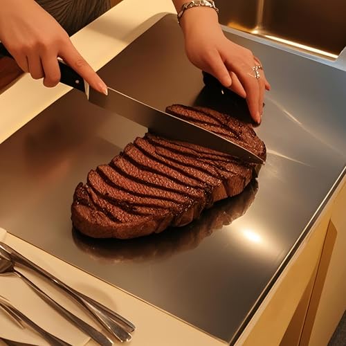 Large Stainless Steel Cutting Board with Lip - 23.6 x 15.7 Inches Kitchen Chopping Surface
