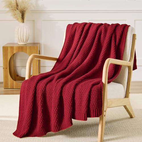 Moss-Christmas Red Throw Blanket 50x60 Sweater-Soft Acrylic Knit - OnesCosy