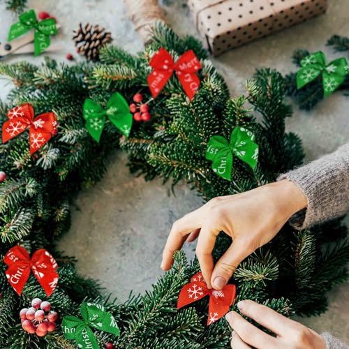 Gift Boutique 200PCS Christmas Mini Ribbons Bows Red Green White Tiny Twist Tie Bow DIY Sewing Crafts Handmade Xmas Holiday Party Gifts Decor Supplies