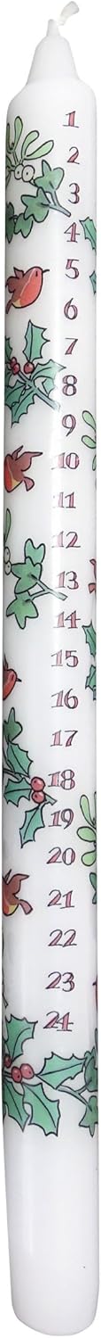Holly and The Ivy Advent Candle - 15.5" Unscented Christmas Countdown Wax Candle - Festive Decor, Made in England