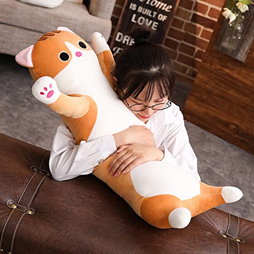 Long Cat Plush Pillow - Cute Kitten Stuffed Animal Body Hugging Toy for Kids, 19.68 Inch (Brown)