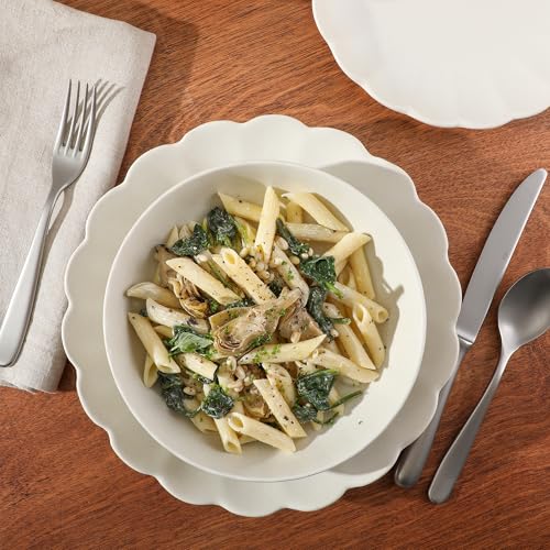 Cream White Malibu Shore 16-Piece Dinnerware Set for 4, Scalloped Edge Stoneware
