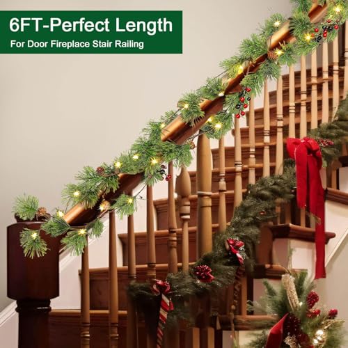 6ft Prelit Smokey Christmas Garland with Timer - Battery-Operated Cedar Pine