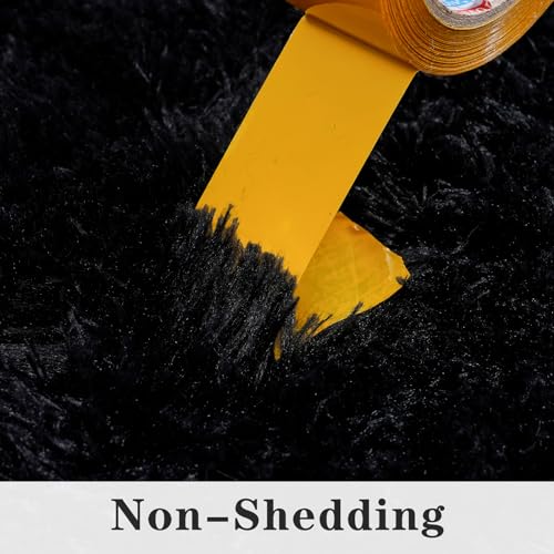 8x10 Black Shag Area Rug - Fluffy Washable Living Room Carpet with Non-Slip Backing