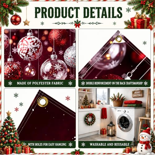 KKYEJLQYI Merry Christmas Door Banner 35x71 Burgundy Glitter Snowflake, Indoor Outdoor Xmas Decor - Merry Christmas-8