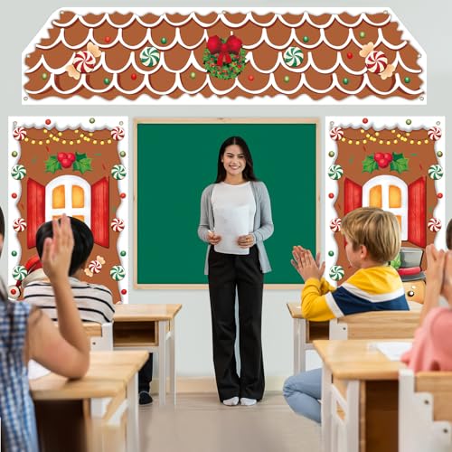 PAIVSUN 3 Pcs Gingerbread Door Cover Set with Brown Variation - Holiday Christmas Decorations