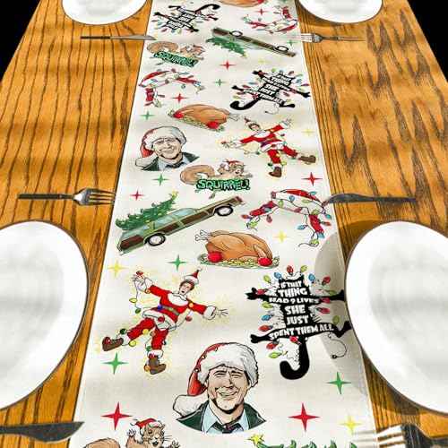Christmas Vacation Table Runner Red and Green Vaction Xmas Table Cover Winter Seasonal Holiday Decor Merry Christmas Decorations for Home Party