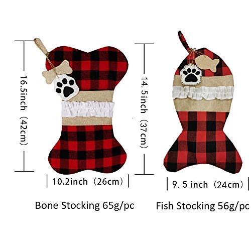 YELAIVP Set of 4 Pet Christmas Stockings Burlap Plaid Holiday Hanging Socks for Dogs Cats