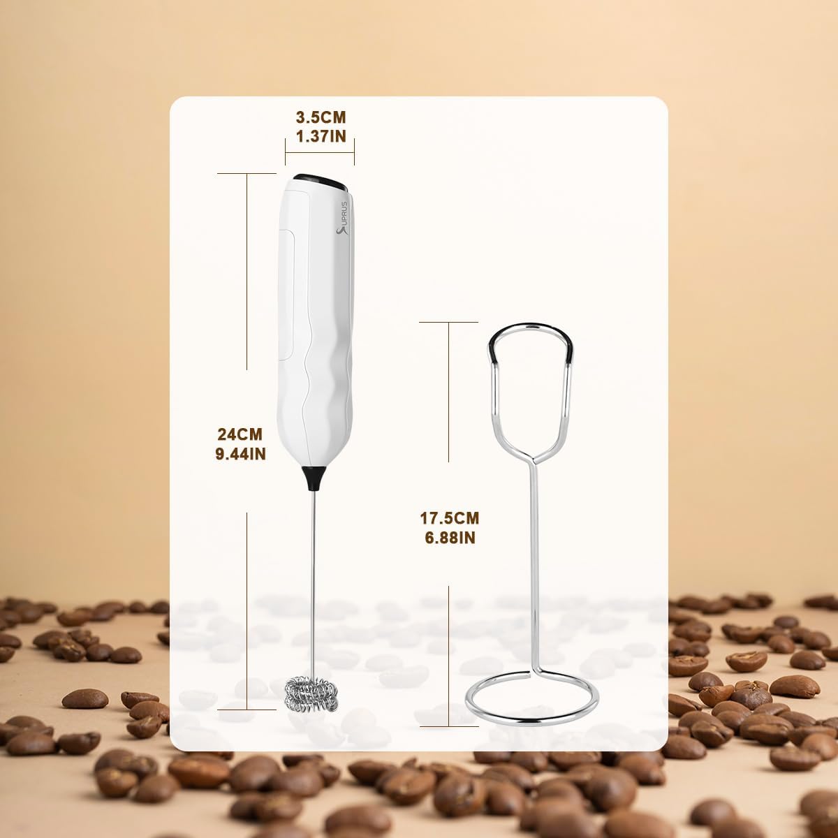 SUPRUS Ultra Fast Handheld Milk Frother - Double Whisk with Stand & 2 Batteries | Stainless Steel for Lattes, Cappuccino & Matcha