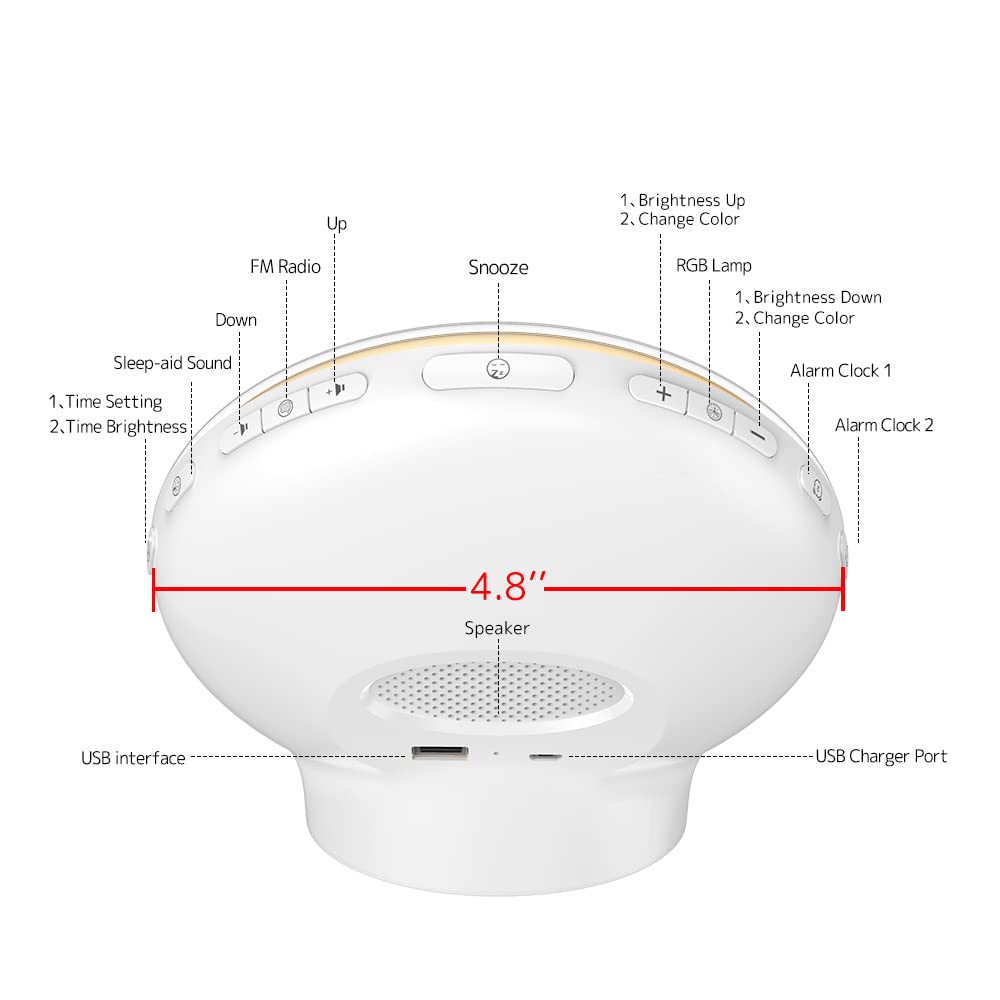 Sunrise Alarm Clock for Heavy Sleepers, Wake Up Light with Sunrise/Sunset Simulation, Dual Alarms & Natural Sounds, Snooze & Sleep Aid, FM Radio, 7 Colors Night Light for Bedroom, Ideal for Gift