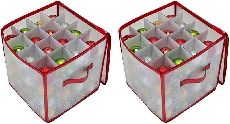 Ornament Storage Organizer for 112 Ornaments | Zipper Closure | Space-Saving Red Design
