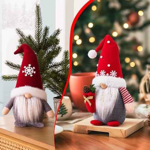 Christmas Gnome Decorations Plush - Handmade Scandinavian Tomte for Xmas Home, Tiered Tray & Kitchen Decor for Women, Thanksgiving Christmas Party