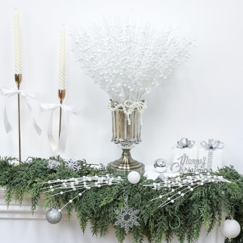 N&T NIETING White Glitter Berry Stem Christmas Decorations 20 Pack – Artificial Tree Picks for Holiday Decor