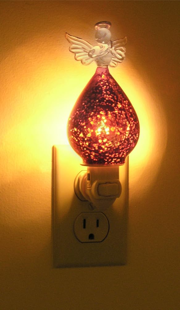 Praying Angel Night Light - 6.25" Decorative Glass Lamp with Gold Accents