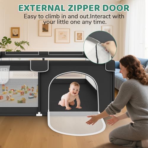 Black Baby Playpen 79x71 Inch Indoor Outdoor Safety Toddler Enclosure