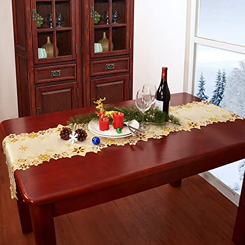 Simhomsen Embroidered Gold Snowflakes Table Runner 14×108 in – Christmas & Winter