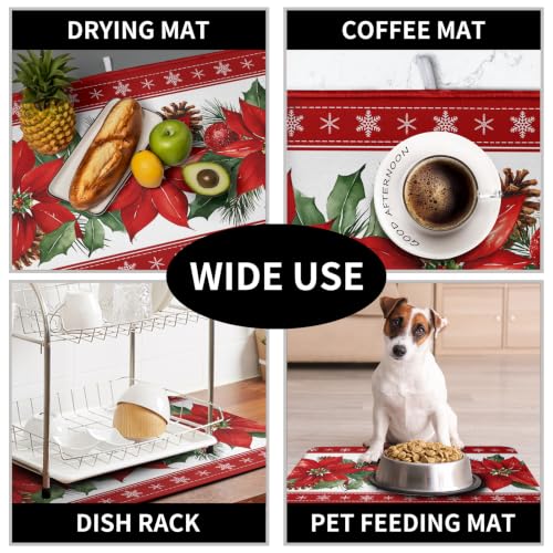Christmas Poinsettia Dish Drying Mat for Kitchen Counter 18x24 Inch – Kwlegh