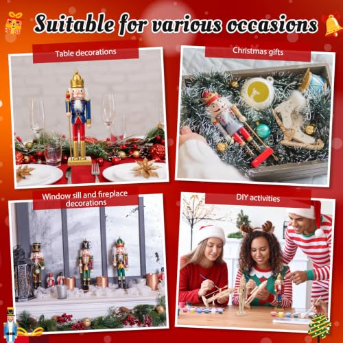 Vercraft 3-Pack Unfinished Nutcrackers – Paint-Your-Own Wooden Christmas Figurines (Drummer, King, Soldier) with Paint & Brushes – 7.08, 9.84, 11.81 in