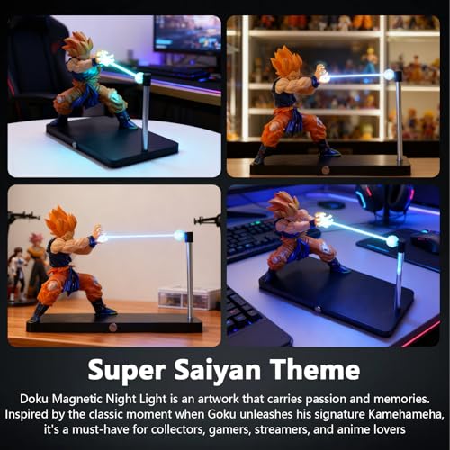 Magnetic Super Saiyan Lamp with LED Lighting Effect - Goku Kamehameha Night Light