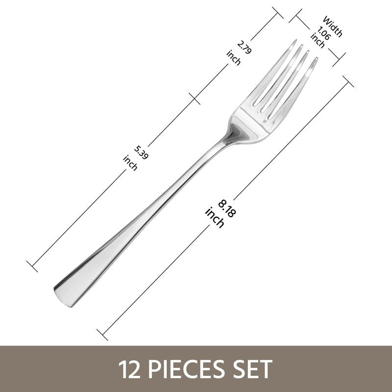 KINGSTONE 12 Piece Dinner Forks Set, 18/10 Stainless Steel Forks, Silver Food Grade Fork Set of 12, Metal Forks for Home, Kitchen, Weddings, Parties or Restaurant, Dishwasher Safe-8.18inches
