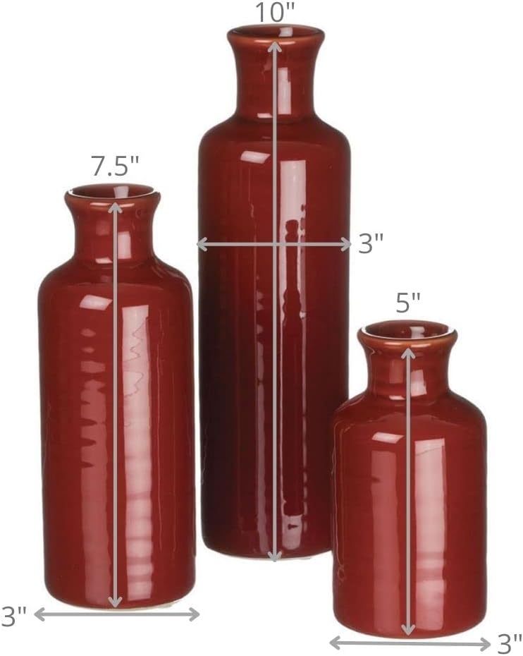 Red Vase Set - Boho Farmhouse Decor for Kitchen, Bedroom & Living Room - CM2407