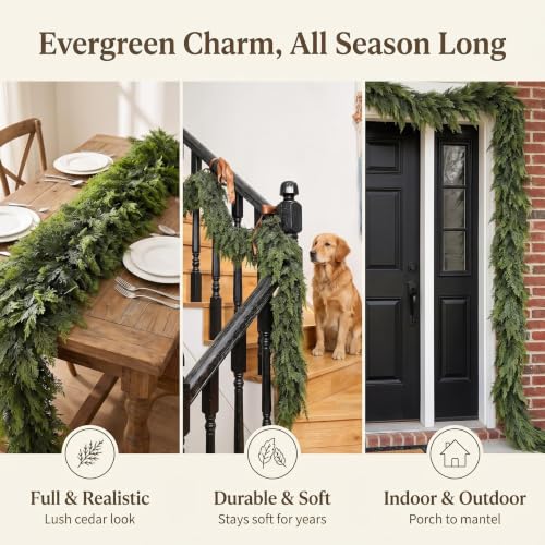 2PCS 9FT Gradient Christmas Garland Artificial Cedar Wreath Decor