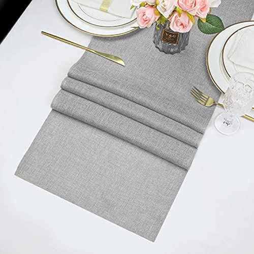 B-COOL 2 Packs Burlap Table Runners Natural Gray Table Runner for Party Dining Rustic Wedding Rectangular Fall Thanksgiving Table Decoration 12x84inch