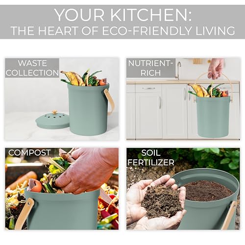 Kitchen Compost Bin with Smell Proof Lid - Sage, 1.1-Gallon Recycle Container