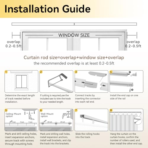 Ceiling Curtain Track Set 12-15ft White Room Divider Rail - 5 Pieces