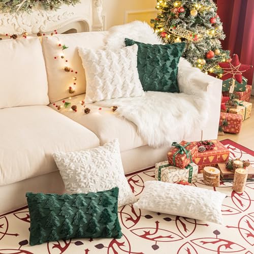 AQOTHES Set of 2 Christmas Snowflake White Throw Pillow Covers 20x12 Inches
