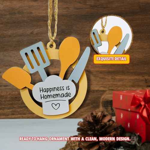 Rustic Farmhouse Style, Happiness is Homemade Design, Cooking Christmas Ornament, Baking Ornaments for Christmas Tree, Kitchen Themed Christmas Ornaments, Cook Ornament Gift for Women