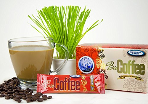 Organic Instant Alkaline Coffee with Wheatgrass - Non-Dairy, Caffeine-Free, 2 Boxes (32 Sachets)