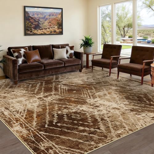 Cow Print Washable Area Rug 5x7 ft for Living Room & Bedroom - Abstract Cowhide Variation