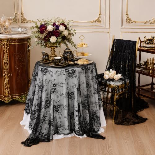 QueenDream Rustic Black Lace Tablecloth 60x120 Inches, 10 Pack – Wedding Decor