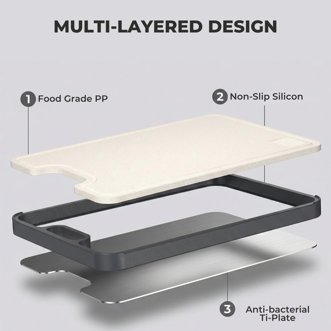 Skiennix Stainless Steel Cutting Board - Non-Toxic 2-in-1 Double-Sided Design | Large 16”×11” Size