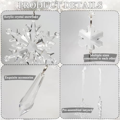 18pcs Crystal Christmas Ornaments for Tree Decorations-Hanging Acrylic Snowflake Icicle Ornaments with Drop Pendants for Winter Wonderland Chandelier Crystals Decorations Supplies