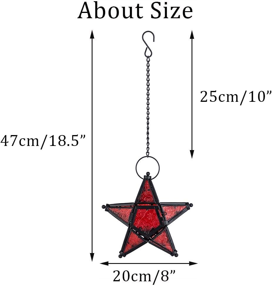 Purple Star Lantern Candle Holder - Decorative Hanging Glass Lantern for Home & Garden