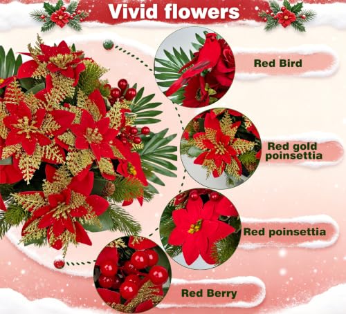 Artificial Christmas Poinsettia Cemetery Flowers - Grave Decoration Wreath