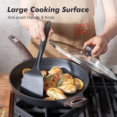 12.5 Inch Nonstick Frying Pan with Lid - Night Black, Induction Compatible
