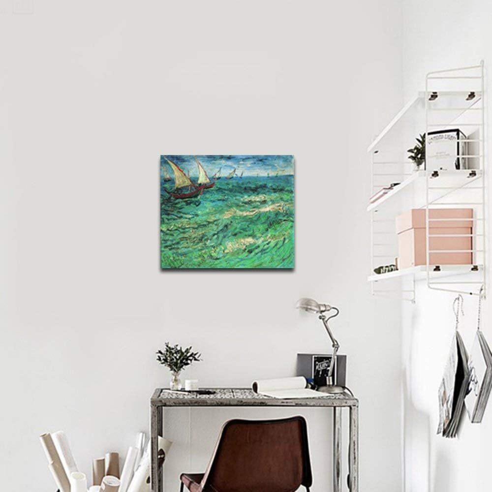 Van Gogh Sailing Boats Canvas Print - Framed Seascape Wall Art for Bedroom Decor