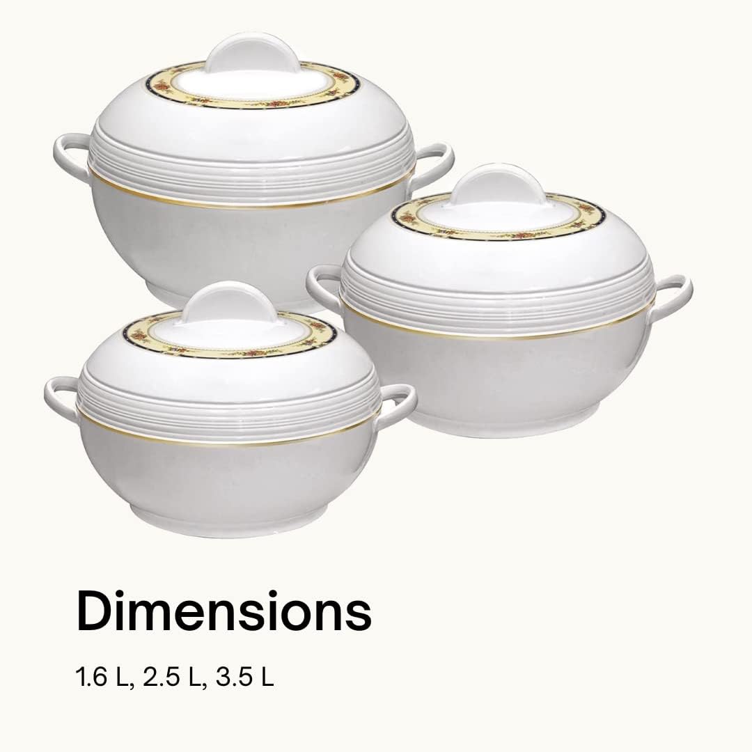 Ambiente Food Warmer Hot Pot Set Of Insulated Casseroles 1.2 1.6 And 2.5 Litre (White)