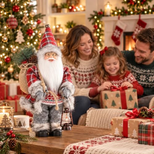 Enanal Santa Claus Figurine Red - 13.8in Classic Christmas Indoor Decor