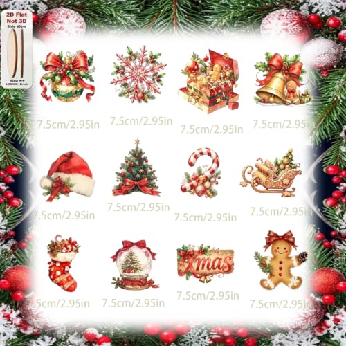 Wooden Christmas Decorations Cute Bell Santa Hat 12pc Set - Colorful-3